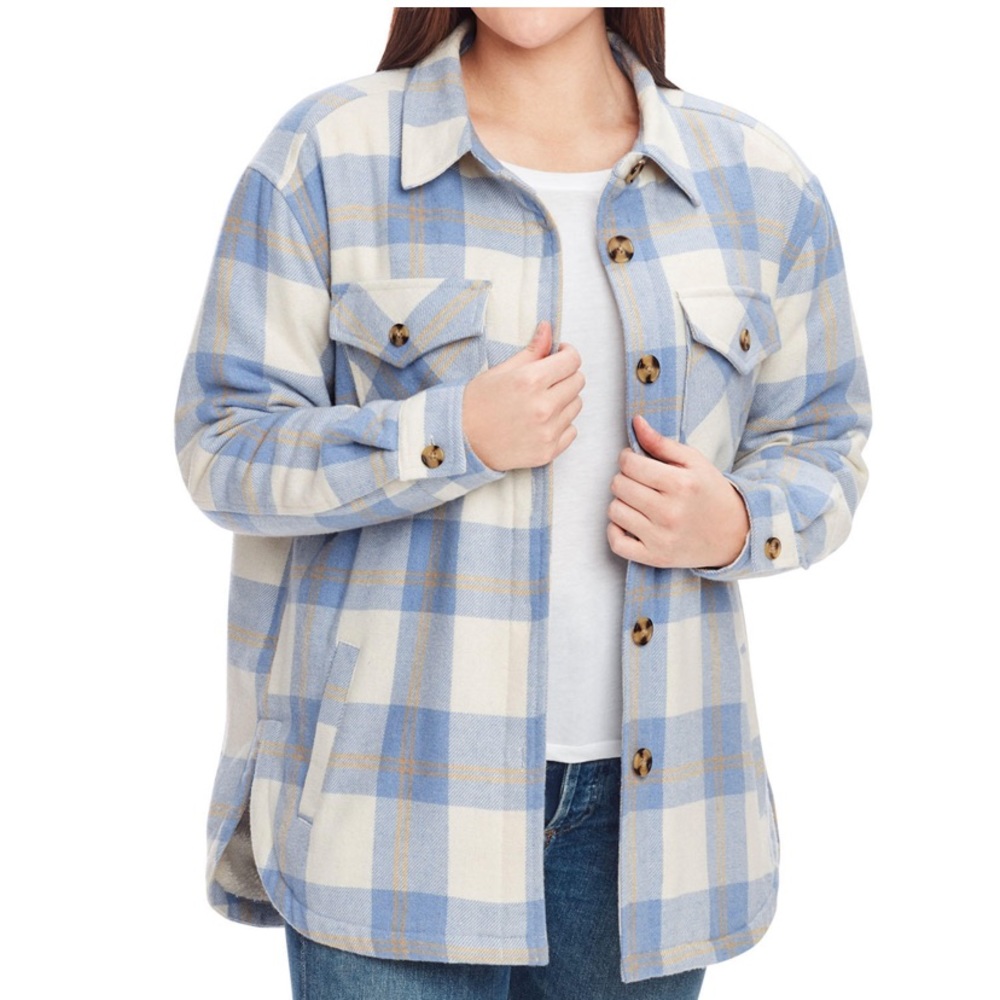 NWT Womens Plaid Flannel Sherpa Lined Shirt Jacket/Shacket Size Small